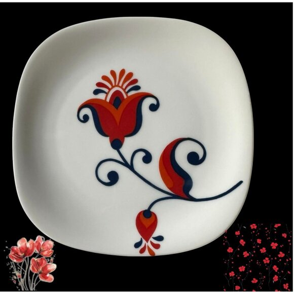 VTG 70s Block Langenthal Transition Bread Plates 6 piece Red Floral Pop Art - Picture 8 of 12